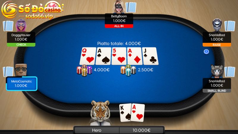 Một ván Poker Texas Hold’em Sodo66 gồm 4 vòng cược 